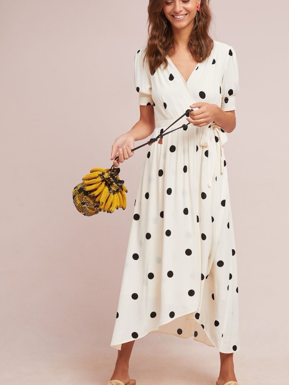Anthropologie Maeve Breanna Polka Dot Wrap Midi Dress Size 4